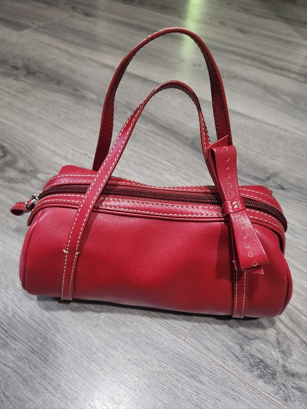 RARE Vintage Red Supple Leather Cole Haan Mini Barrel Bow Bag